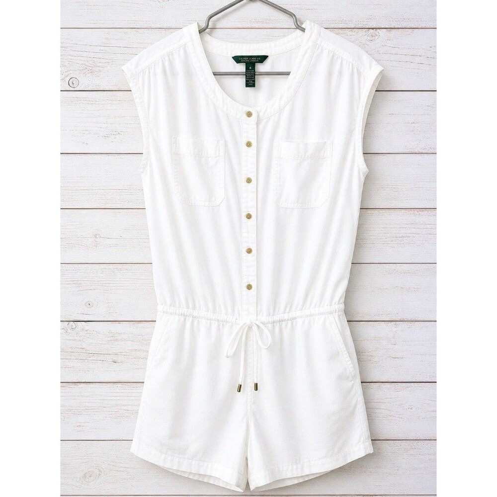 Lauren Ralph Lauren Womens 8 White Utility Romper Drawstring Heritage Resort